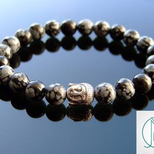 Buddha Snowflake Obsidian Natural Gemstone Bracelet 6-9'' Elasticated Michael's UK Jewellery