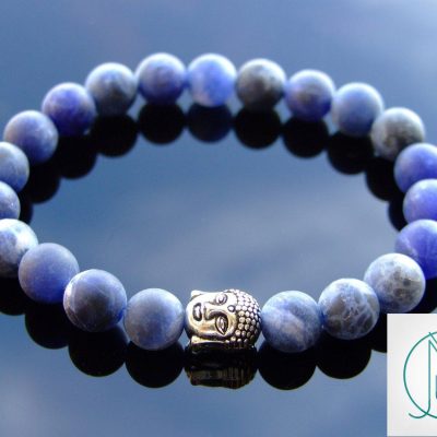 Buddha Sodalite Matte Natural Gemstone Bracelet 6-9'' Elasticated Michael's UK Jewellery
