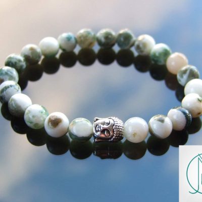 Buddha Tree Agate Natural Gemstone Bracelet 6-9'' Elasticated Michael's UK Jewellery
