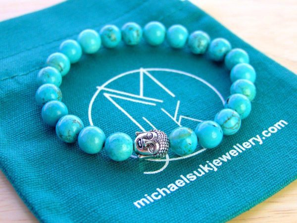 Buddha Turquoise Howlite Dyed Natural Gemstone Bracelet 6-9'' Elasticated Michael's UK Jewellery
