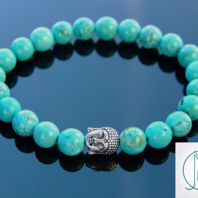 Buddha Turquoise Howlite Dyed Natural Gemstone Bracelet 6-9'' Elasticated Michael's UK Jewellery