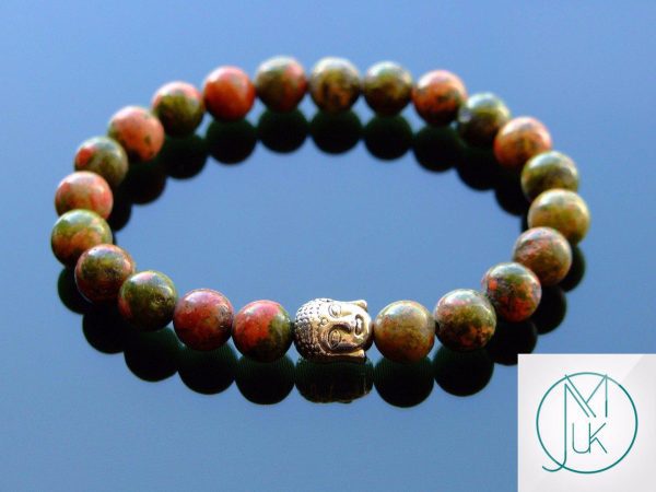 Buddha Unakite Natural Gemstone Bracelet 6-9'' Elasticated Michael's UK Jewellery