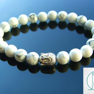 Buddha White Howlite Natural Gemstone Bracelet 6-9'' Elasticated Michael's UK Jewellery