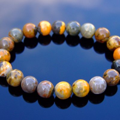Bumble Bee Jasper 10mm Natural Gemstone Bracelet 6-9'' Elasticated Michael's UK Jewellery