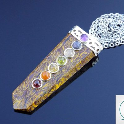 Calligraphy Stone 7 Chakra Natural Gemstone Pendant Necklace 50cm Michael's UK Jewellery