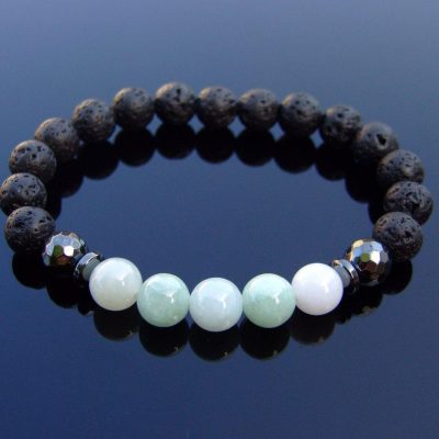 Canadian Jade and Lava Natural Gemstone Bracelet 6-9'' Elasticated Michael's UK Jewellery