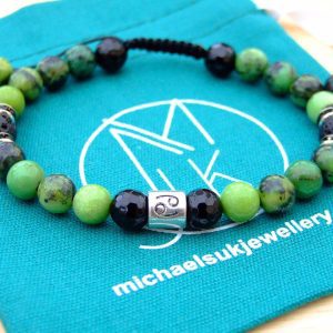 Cancer Chrysoprase Onyx Lava Birthstone Bracelet 6-9'' Macrame Michael's UK Jewellery