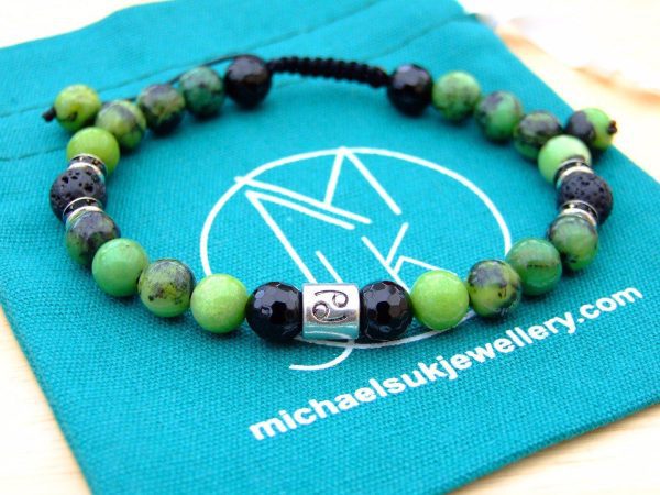 Cancer Chrysoprase Onyx Lava Birthstone Bracelet 6-9'' Macrame Michael's UK Jewellery