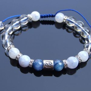 Cancer Kyanite Moonstone Blue Lace Birthstone Bracelet 6-9'' Macrame Michael's UK Jewellery