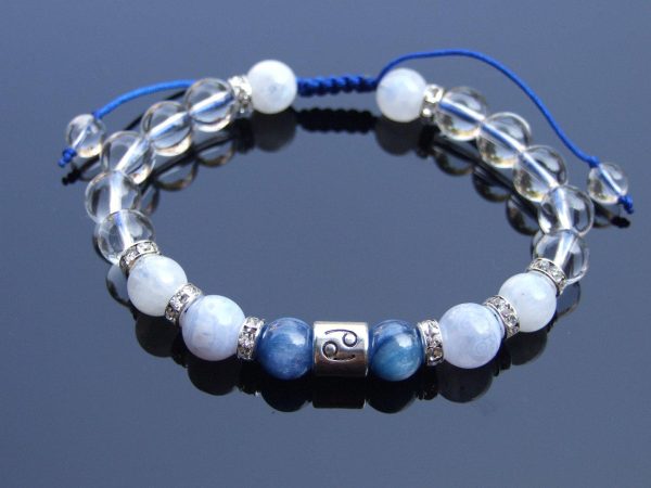 Cancer Kyanite Moonstone Blue Lace Birthstone Bracelet 6-9'' Macrame Michael's UK Jewellery