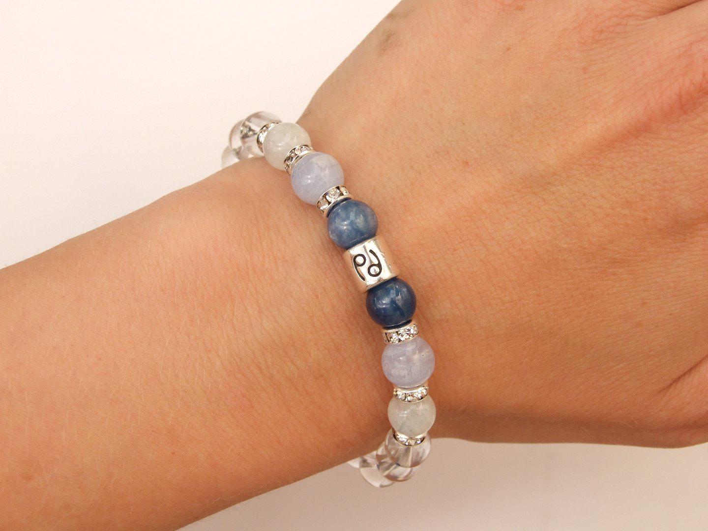 Cancer Kyanite Moonstone Blue Lace Birthstone Bracelet 6-9'' Macrame Michael's UK Jewellery