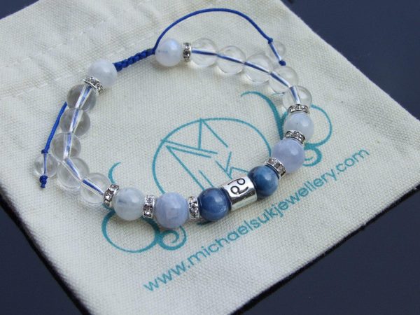 Cancer Kyanite Moonstone Blue Lace Birthstone Bracelet 6-9'' Macrame Michael's UK Jewellery