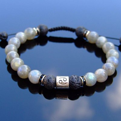 Cancer Labradorite Lava Birthstone Bracelet 6-9'' Macrame Michael's UK Jewellery