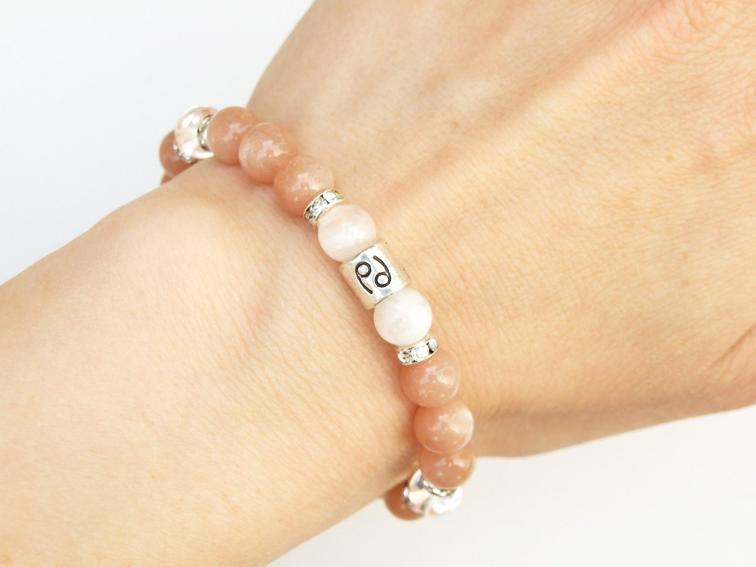 Cancer Peach Moonstone Birthstone Bracelet 6-9'' Macrame Michael's UK Jewellery