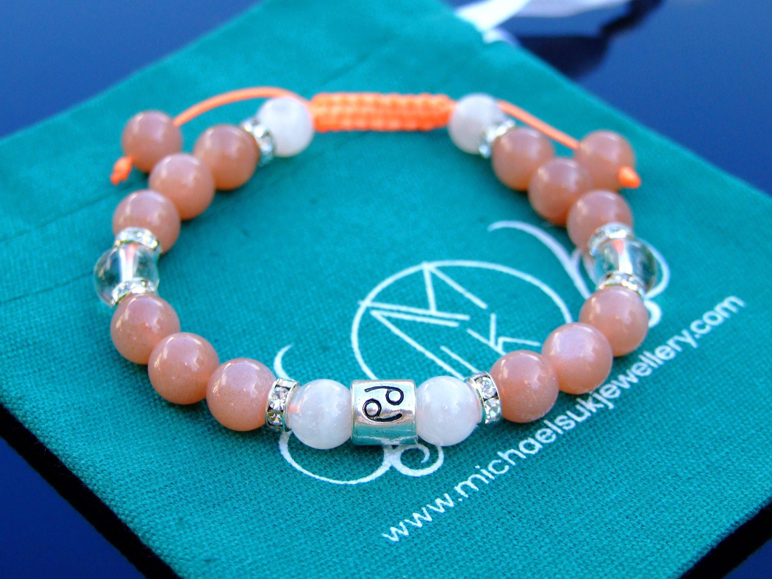 Cancer Peach Moonstone Birthstone Bracelet 6-9'' Macrame Michael's UK Jewellery