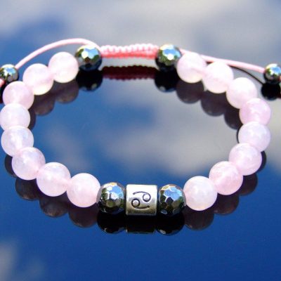 Cancer Rose Quartz Hematite Birthstone Bracelet 6-9'' Macrame Michael's UK Jewellery