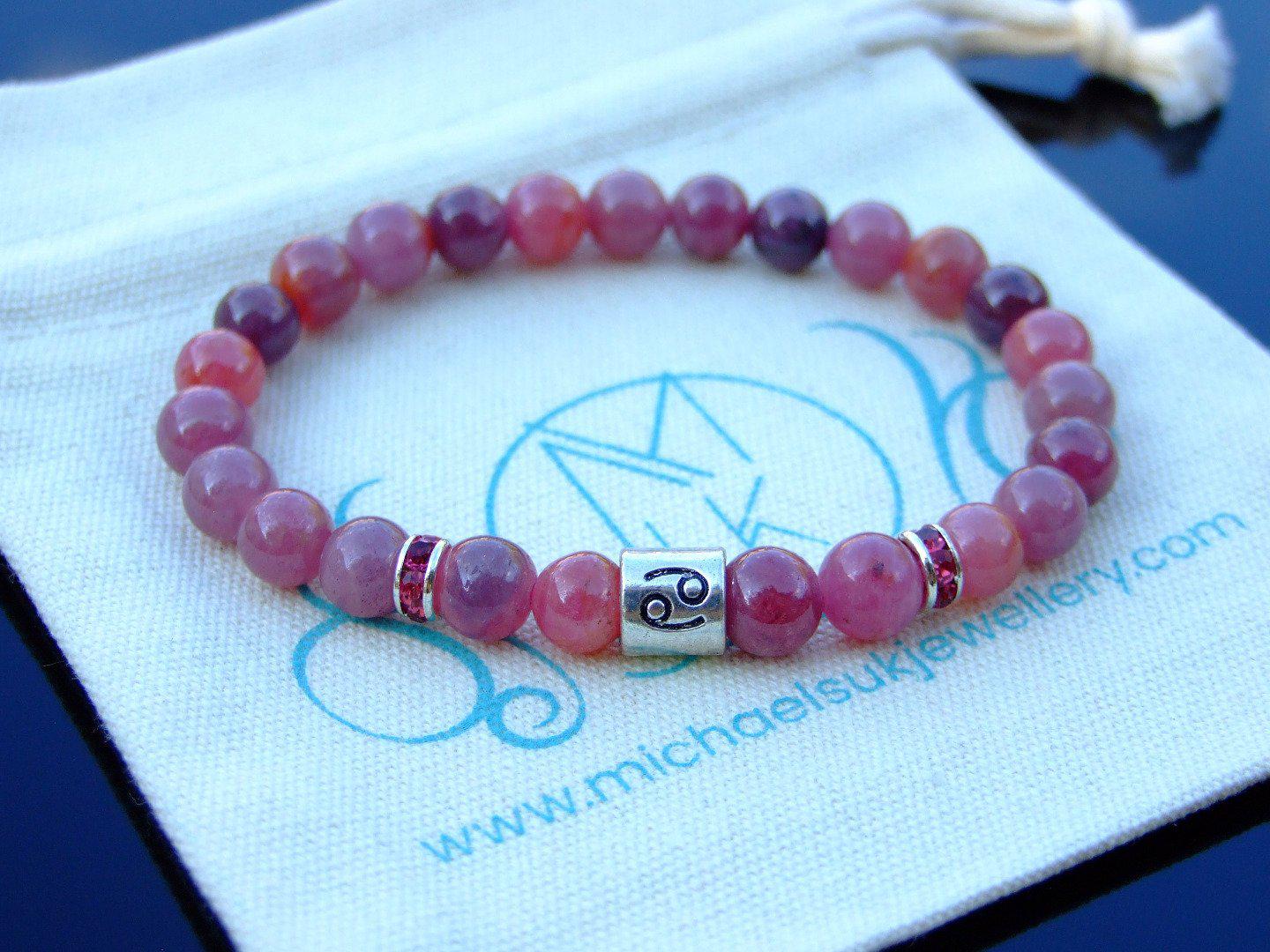 Cancer Ruby Birthstone Bracelet 6-9'' Elasticated Michael's UK Jewellery
