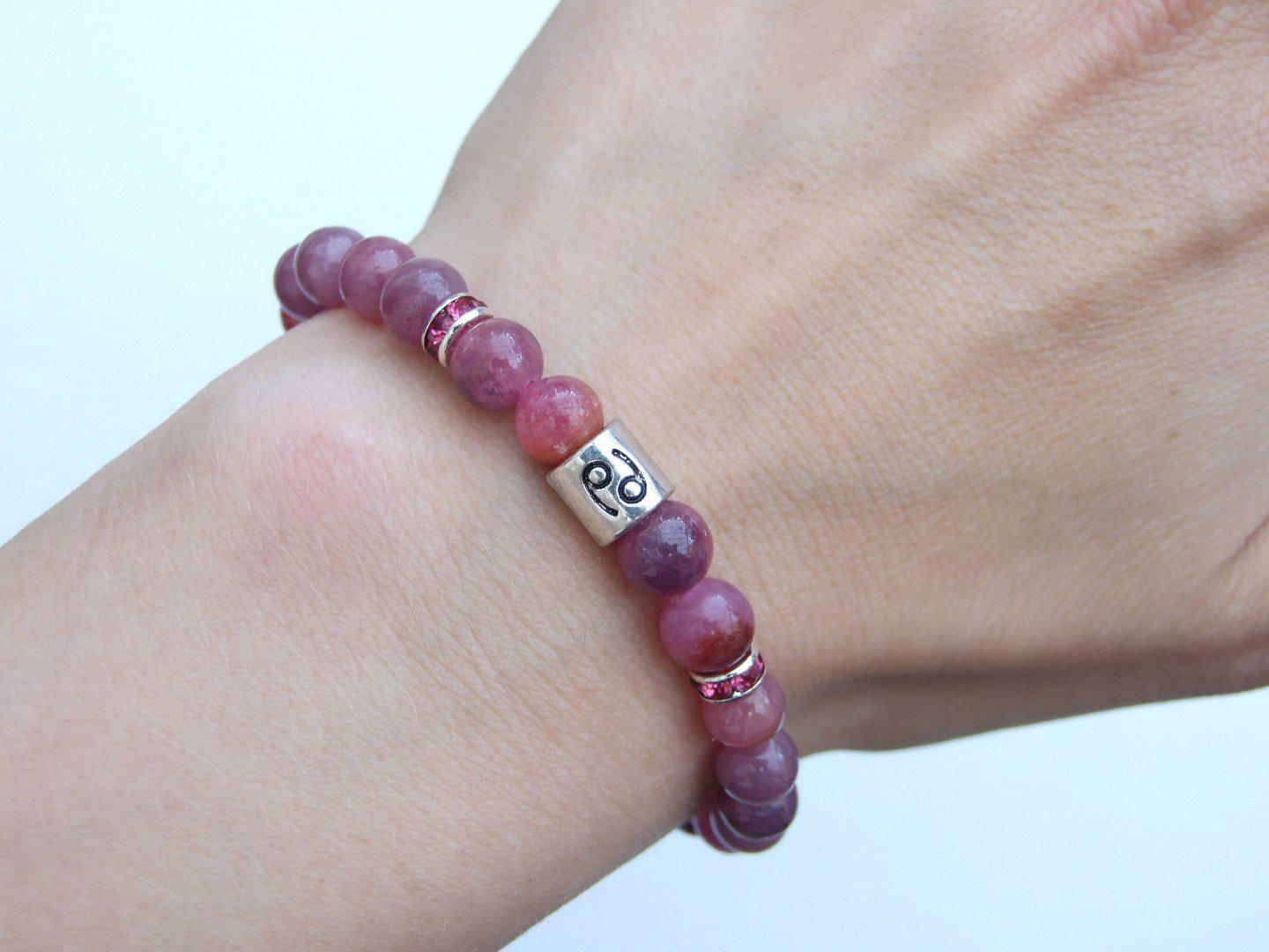 Cancer Ruby Birthstone Bracelet 6-9'' Elasticated Michael's UK Jewellery