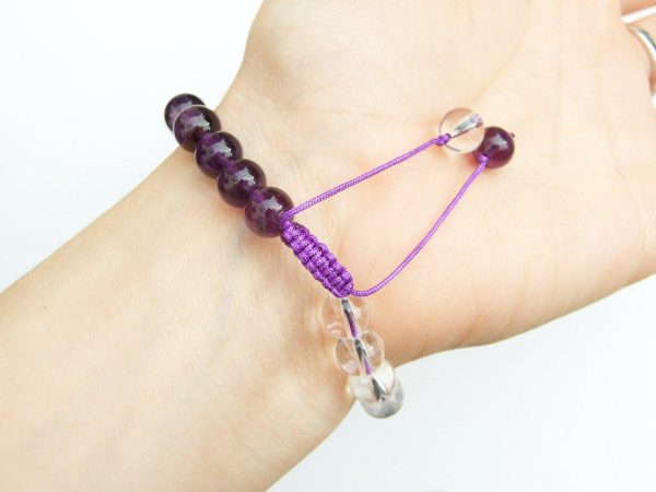 Capricorn Amethyst Rock Crystal Birthstone Bracelet 6-9'' Macrame Michael's UK Jewellery