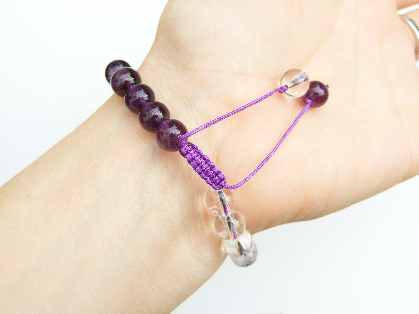 Capricorn Amethyst Rock Crystal Birthstone Bracelet 6-9'' Macrame Michael's UK Jewellery