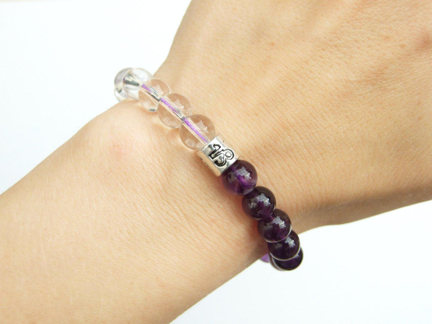 Capricorn Amethyst Rock Crystal Birthstone Bracelet 6-9'' Macrame Michael's UK Jewellery