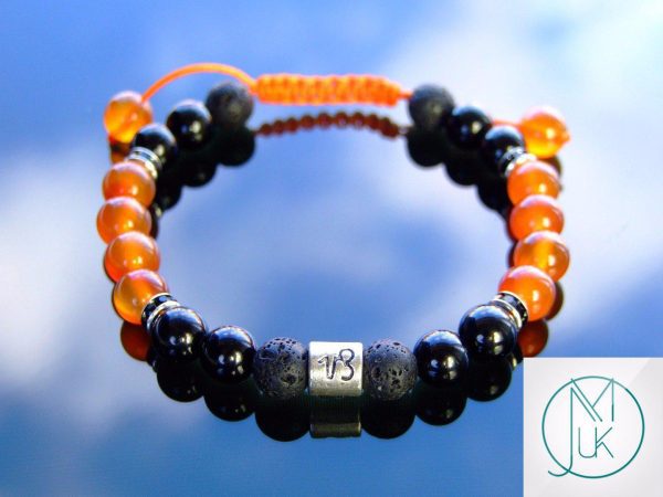 Capricorn Carnelian Onyx Lava Birthstone Bracelet 6-9'' Macrame Michael's UK Jewellery