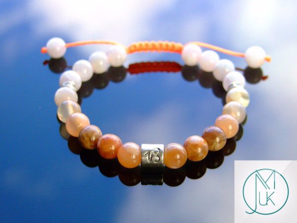 Capricorn Moonstone Sunstone Birthstone Bracelet 6-9'' Macrame Michael's UK Jewellery