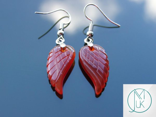 Carnelian Earrings Angel Wing Shape Natural Gemstone with Pouch Michael's UK Jewellery
