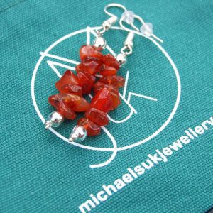 Carnelian Natural Gemstone Chip Drop Earrings Michael's UK Jewellery