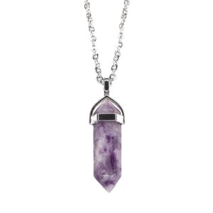 Gemstone Necklace Charoite Natural Point Pendant beads mouse