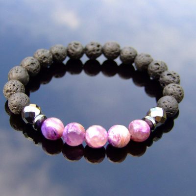 Charoite and Lava Natural Gemstone Bracelet 6-9'' Elasticated Michael's UK Jewellery