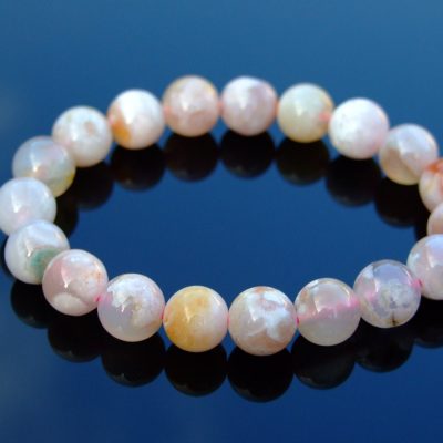 Cherry Blossom Agate 10mm Natural Gemstone Bracelet 6-9'' Elasticated Michael's UK Jewellery
