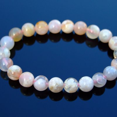 Cherry Blossom Agate Natural Gemstone Bracelet 6-9'' Elasticated Michael's UK Jewellery