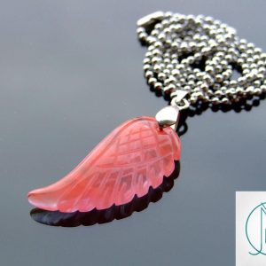 Cherry Quartz Gemstone Angel Wing Pendant Necklace Michael's UK Jewellery