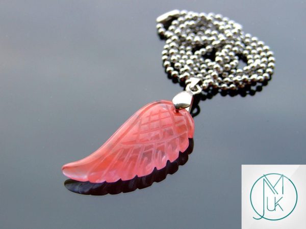 Cherry Quartz Gemstone Angel Wing Pendant Necklace Michael's UK Jewellery