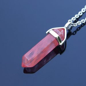 Cherry Quartz Manmade Crystal Point Pendant Gemstone Necklace Michael's UK Jewellery