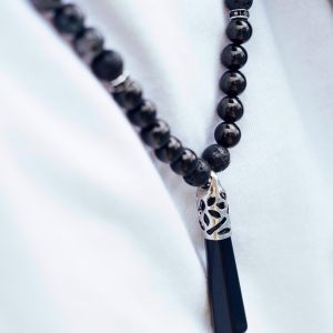 Chinese Labradorite Jet Lava Natural Gemstone Macrame Necklace Michael's UK Jewellery