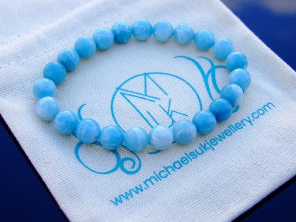 Chinese Larimar (Hemimorphite) Natural Gemstone Bracelet 6-9'' Elasticated Michael's UK Jewellery