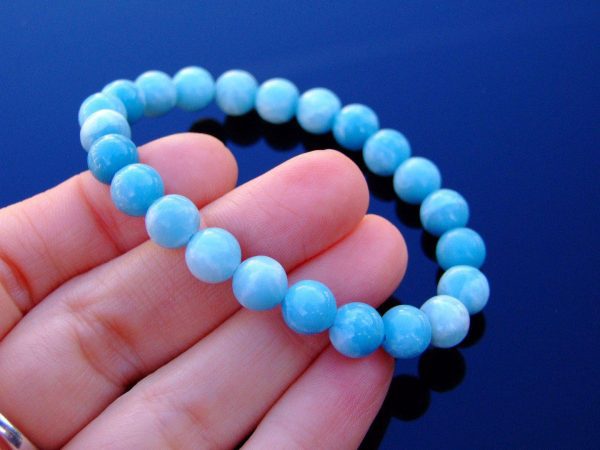 Chinese Larimar (Hemimorphite) Natural Gemstone Bracelet 6-9'' Elasticated Michael's UK Jewellery