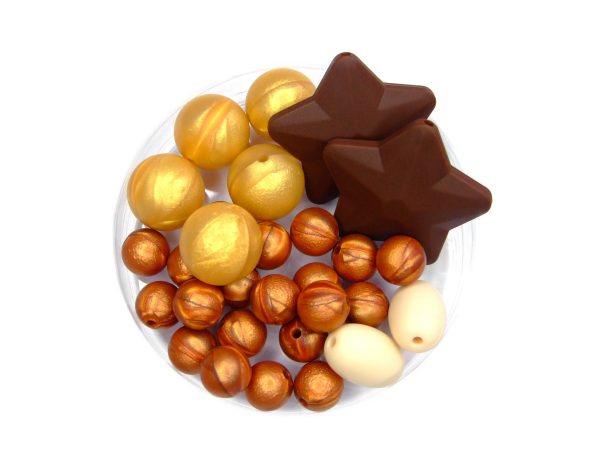 Silicone Teething Beads Set Choco. Gold Over 160 Beads 5m Cord - Image 3