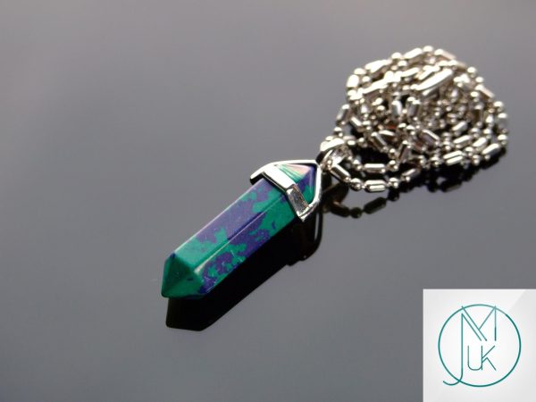 Gemstone Necklace Chrysocolla Dyed Natural Point Pendant beads mouse