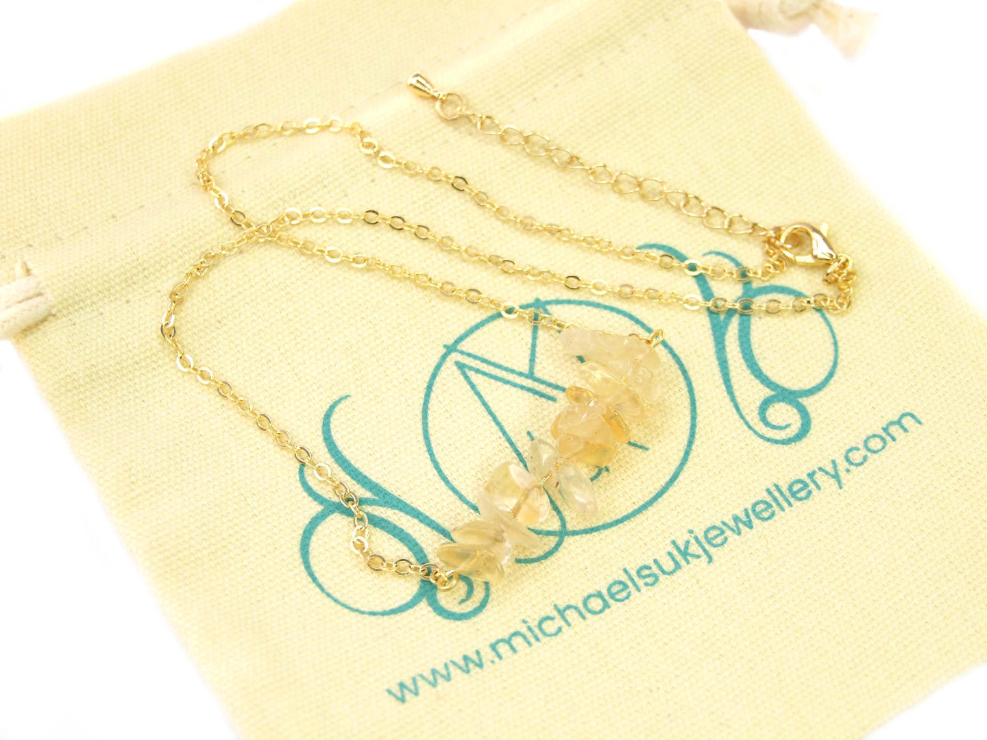 Citrine Natural Gemstone Chip Necklace Michael's UK Jewellery