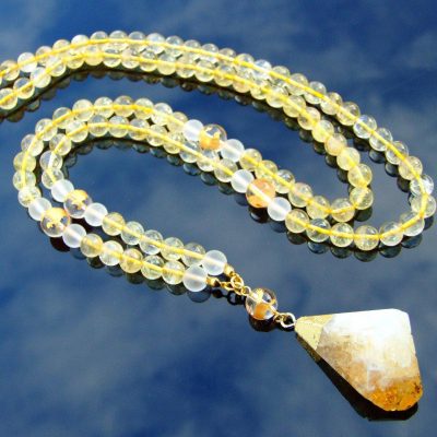 Citrine Quartz Natural Gemstone Mala Prayer Necklace Michael's UK Jewellery