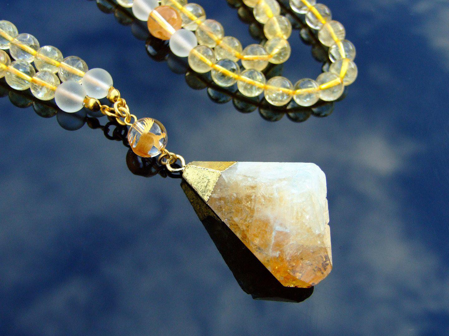 Citrine Quartz Natural Gemstone Mala Prayer Necklace Michael's UK Jewellery