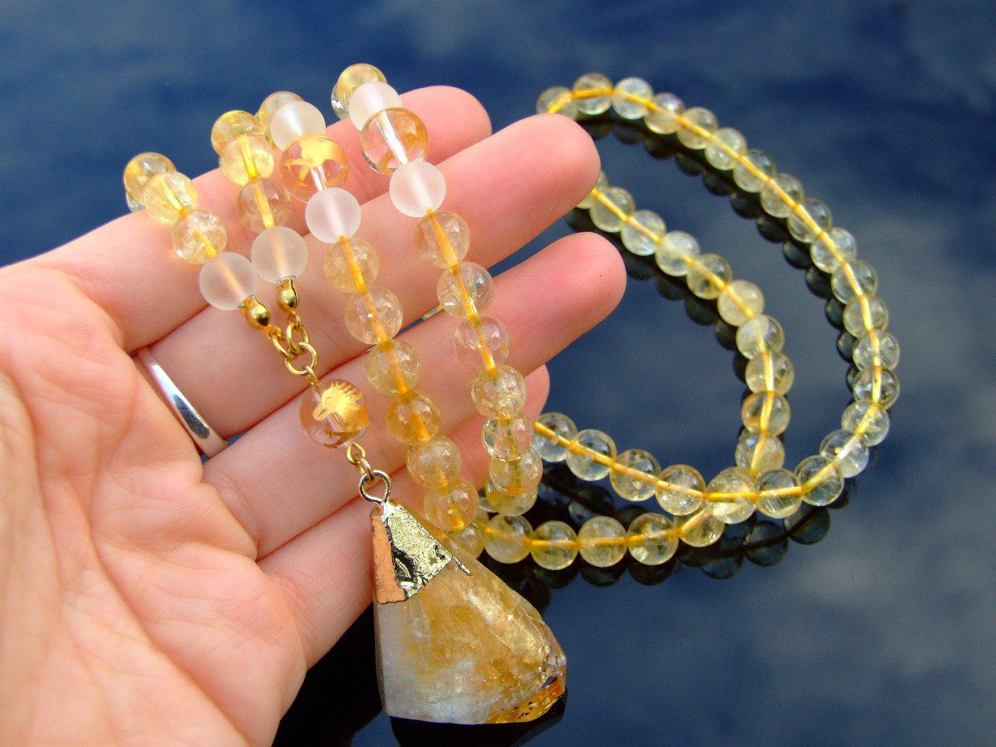 Citrine Quartz Natural Gemstone Mala Prayer Necklace Michael's UK Jewellery