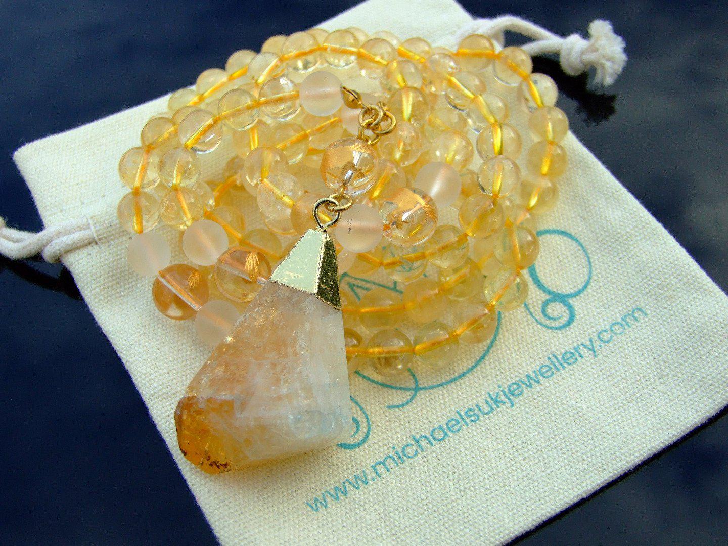 Citrine Quartz Natural Gemstone Mala Prayer Necklace Michael's UK Jewellery