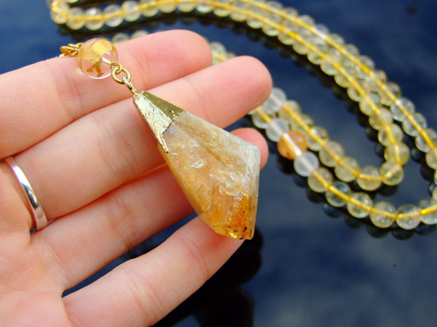 Citrine Quartz Natural Gemstone Mala Prayer Necklace Michael's UK Jewellery