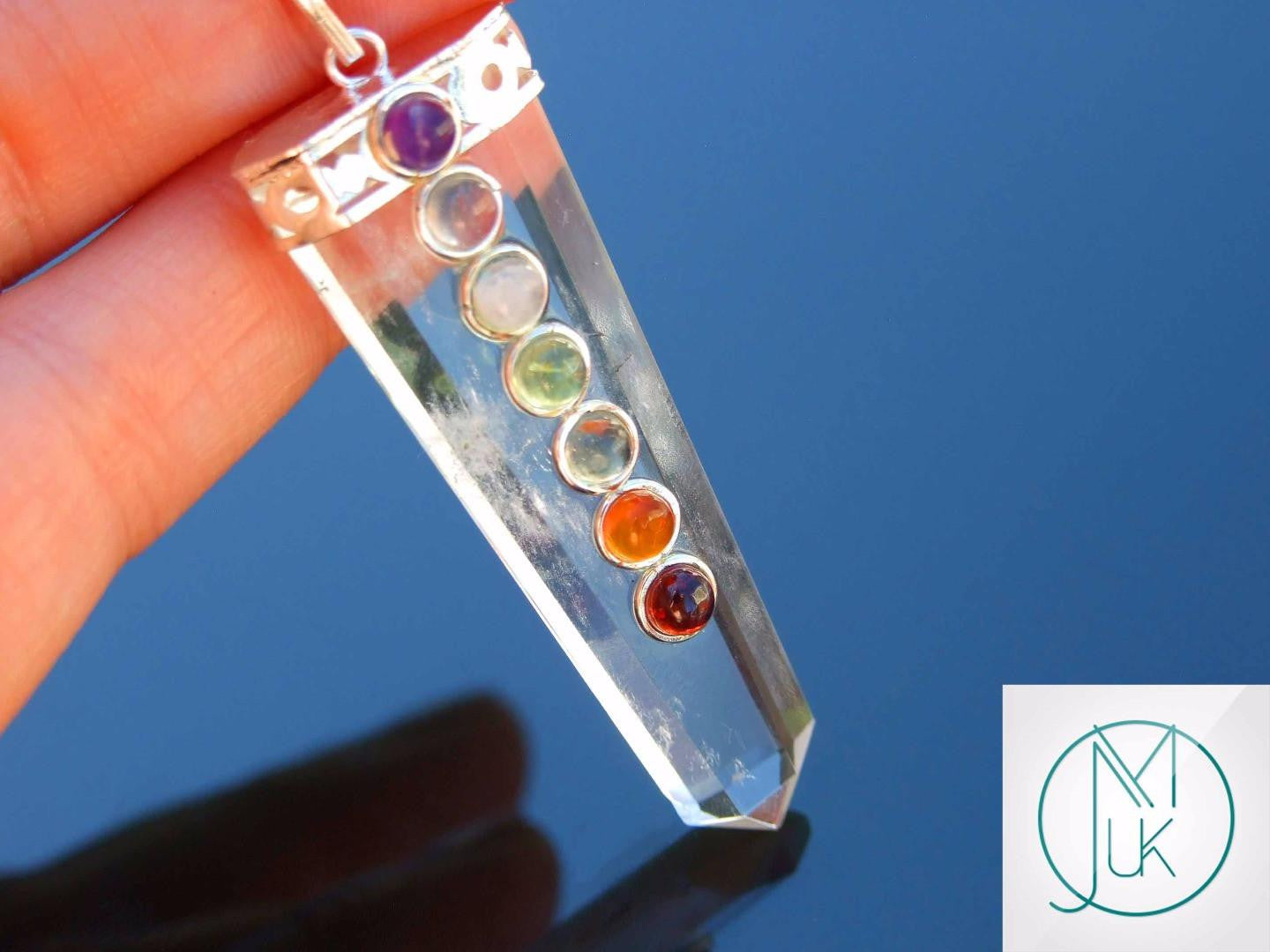 Clear Quartz 7 Chakra Natural Gemstone Pendant Necklace 50cm Michael's UK Jewellery