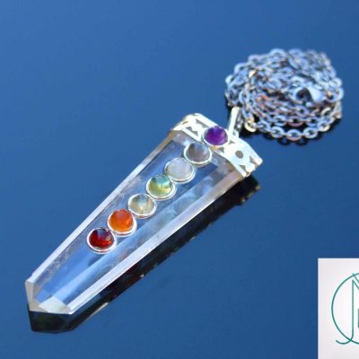Clear Quartz 7 Chakra Natural Gemstone Pendant Necklace 50cm Michael's UK Jewellery