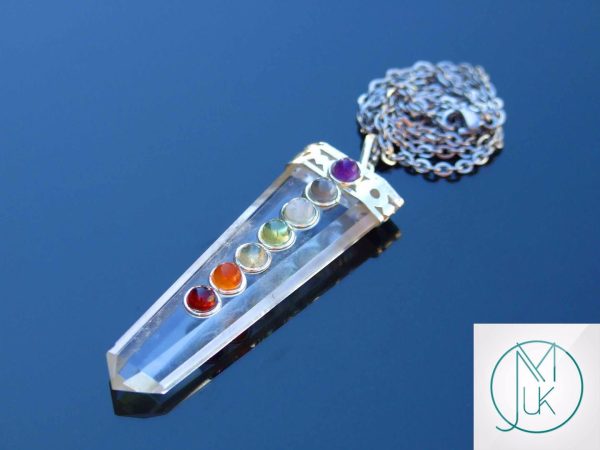 Clear Quartz 7 Chakra Natural Gemstone Pendant Necklace 50cm Michael's UK Jewellery